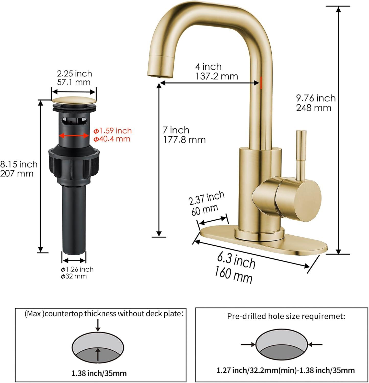 Brushed Gold Stainless Steel Single Handle Bathroom Faucet