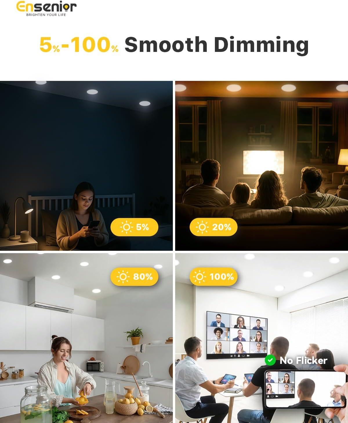 Ensenior 12 Pack 4 Inch Ultra-Thin LED Recessed Ceiling Light with Junction Box, 3000K/4000K/5000K Selectable, 9W 75W Eqv, Dimmable, 750LM High Brightness - ETL and Energy Star Certified 4 Inch 5000k/4000k/3000k - 3cct White