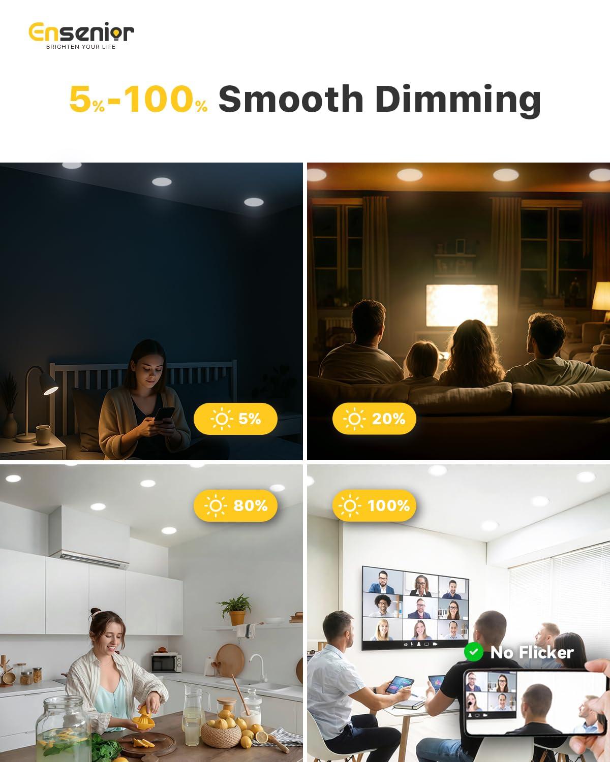 Ensenior 12 Pack 4 Inch LED Recessed Light, Dimmable, 5000K Daylight, 750LM High Brightness, 9W 120V, Damp Rated, ERL-9X-ETL, Ultra-Thin Canless Wafer Light - ETL & FCC & IC