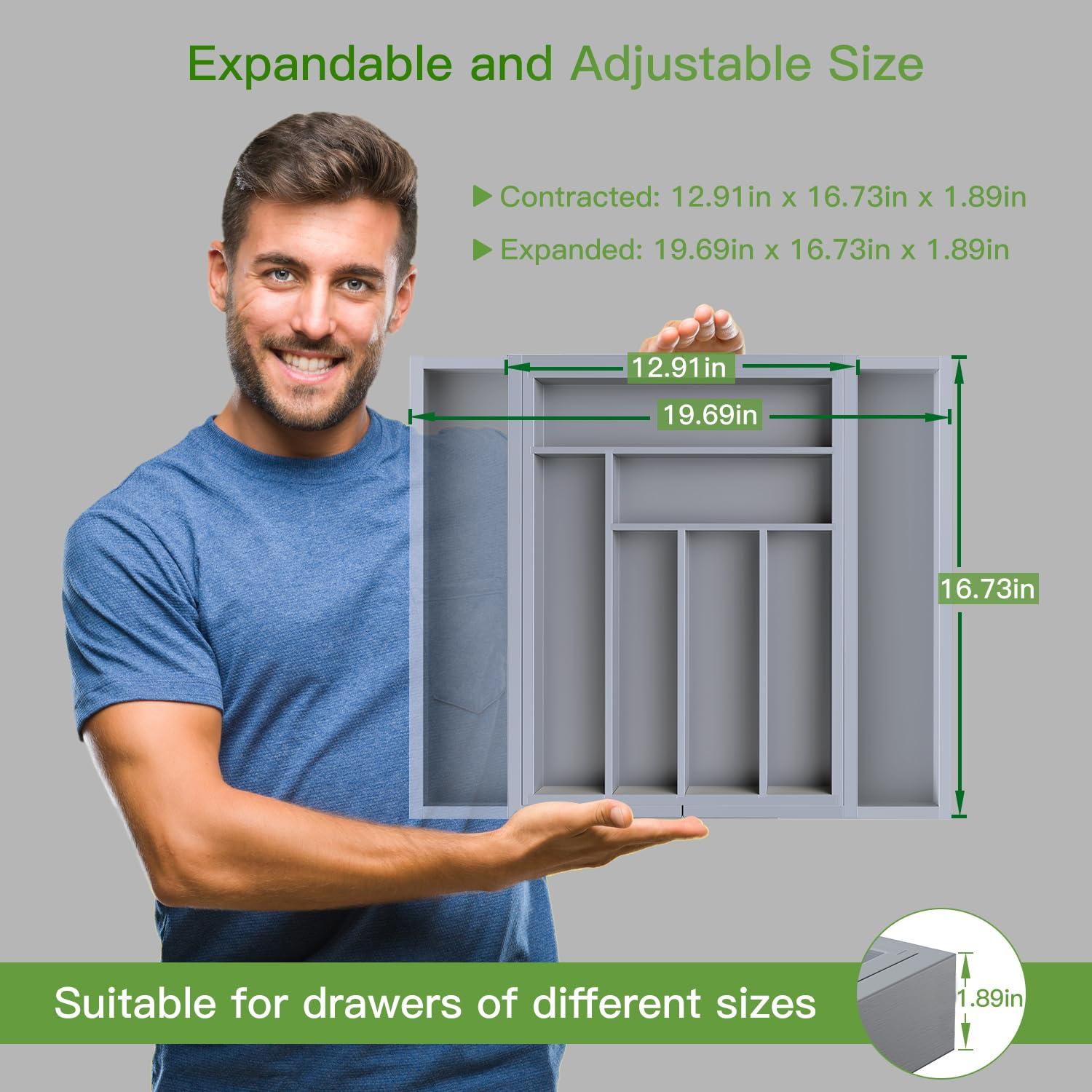 Prep & Savour Bamboo Expandable Drawer Organizer For Utensils Holder, Adjustable Cutlery Tray, Wood Drawer Dividers Organizer For Silverware, Flatware, Knives In Kitchen, Bedroom, Living Room | Wayfair
