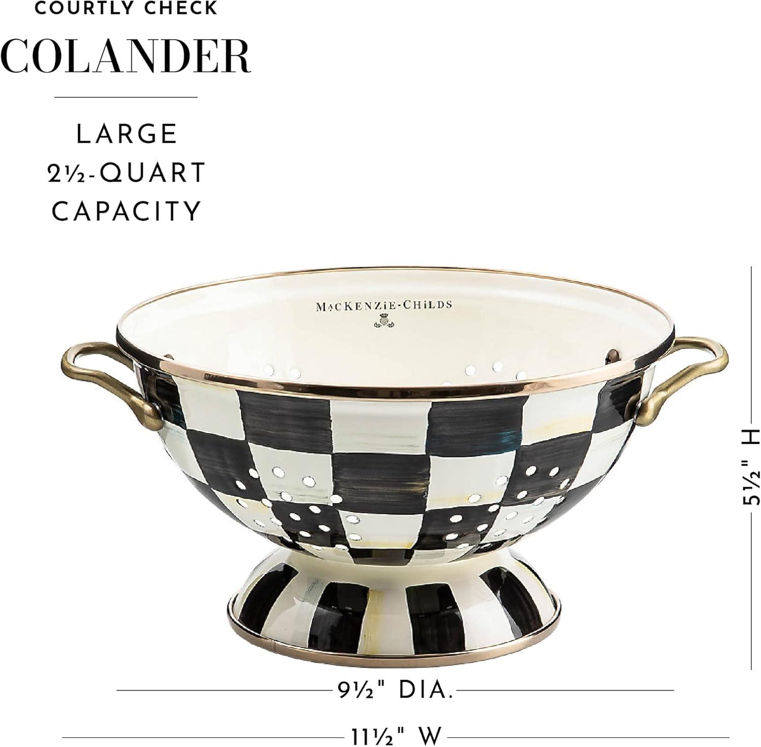 Courtly Check Hand-Painted Enamel Colander with Brass Handles