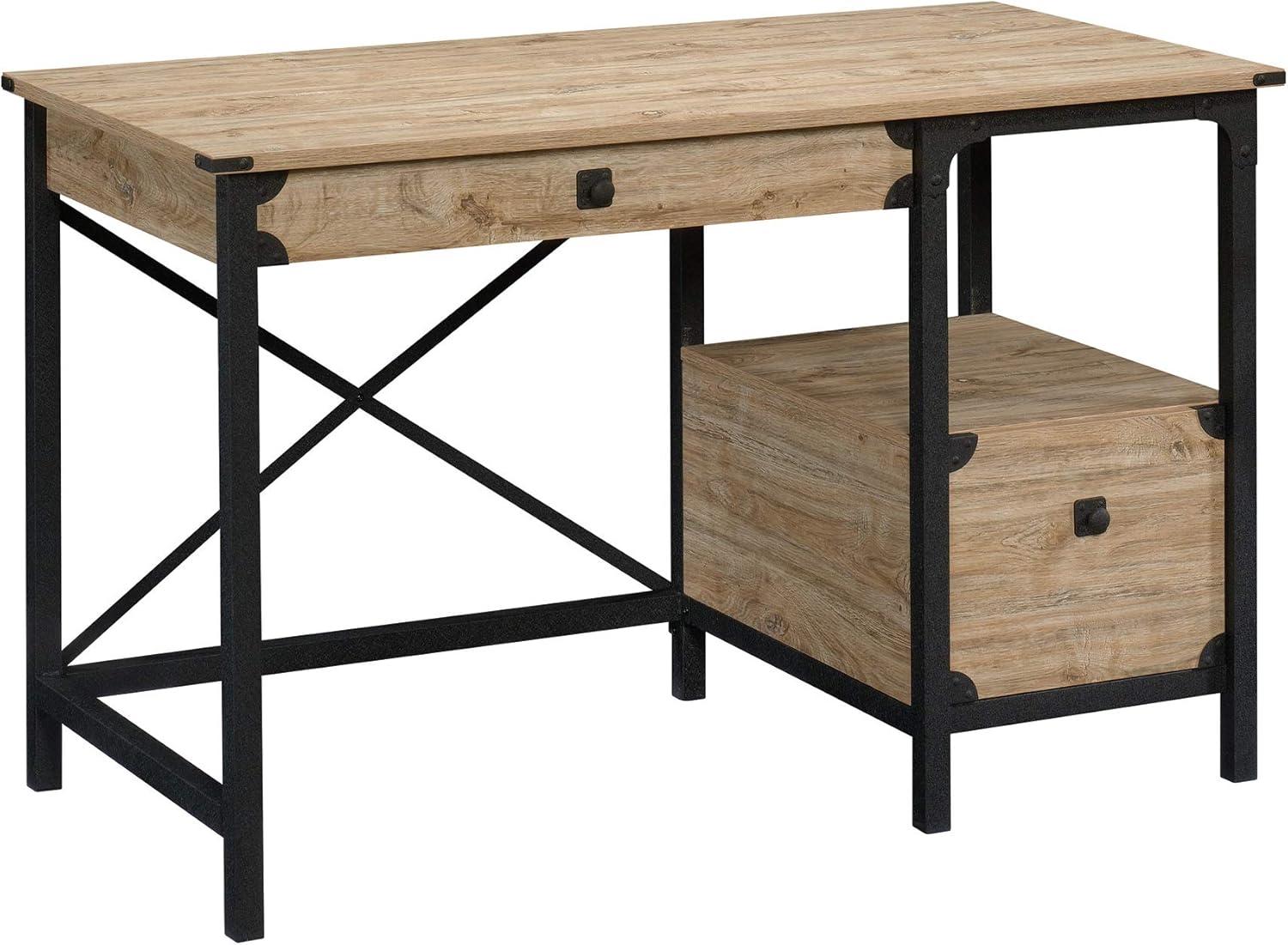 Milled Mesquite Industrial Wood and Black Metal Desk with Drawer