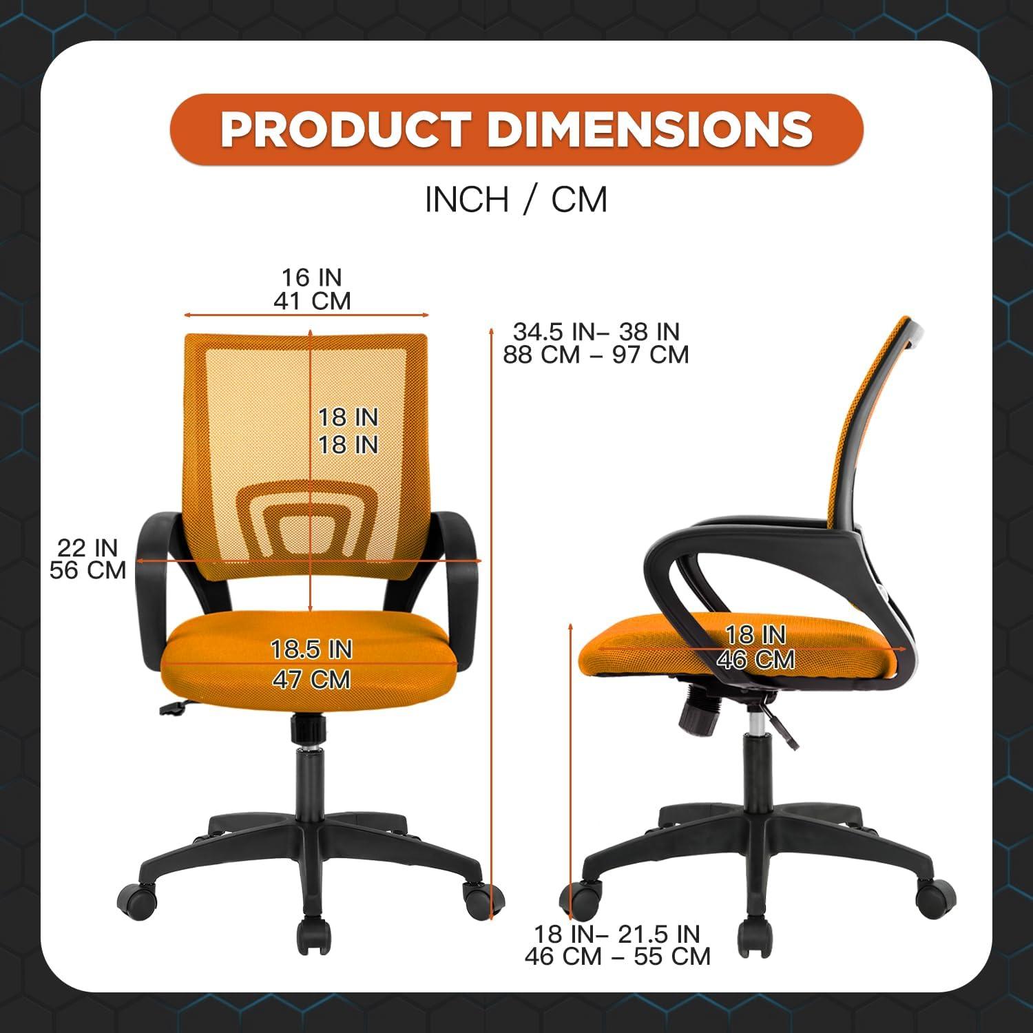 FDW Home Office Chair Mesh Computer Chair with Lumbar Support Armrest Adjustable Mid Back Task Chair for Women Adults, Orange
