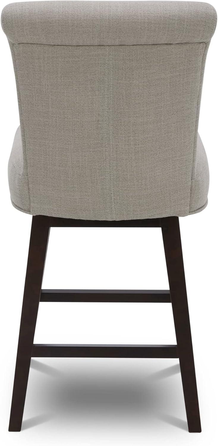 CHITA 26 in Upholstered Swivel Counter Bar Stools with Back&Wood Legs Set of 2, Fabric in Tan