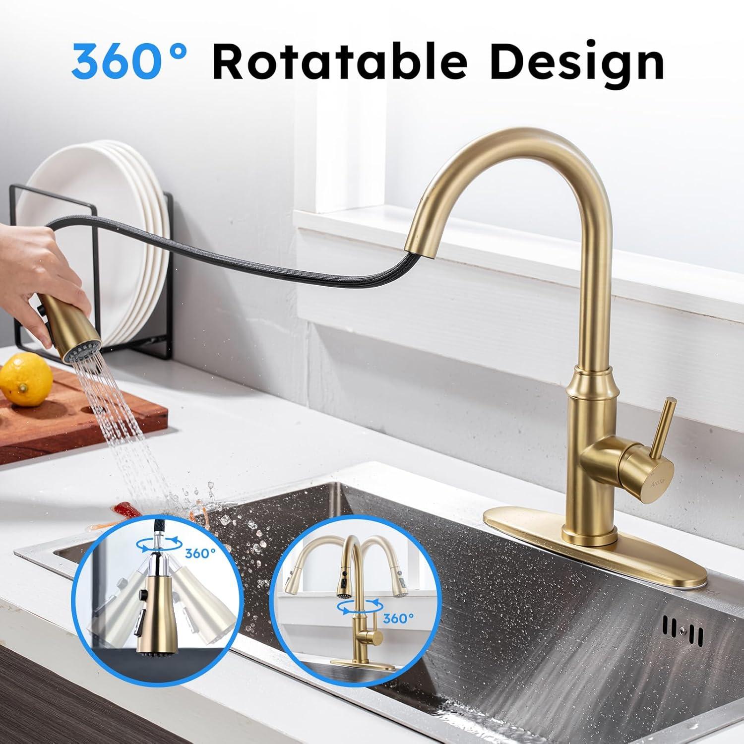 GAGALIFE Single Handle Pull Down Sprayer Kitchen Faucet High Arc Stainless Steel Faucet with 3-Function Sprayer JJL-CL-PT-SDP-C