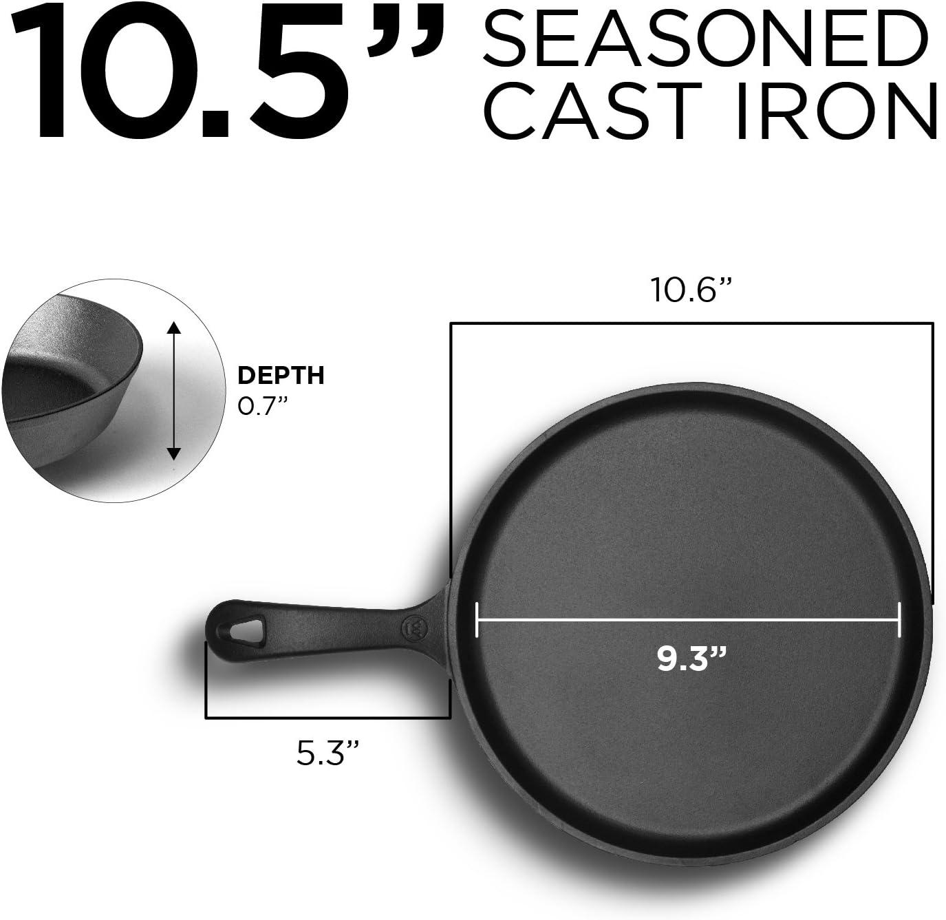 Commercial Chef 10.5 Inch Preseasoned Cast Iron Round Griddle Pan