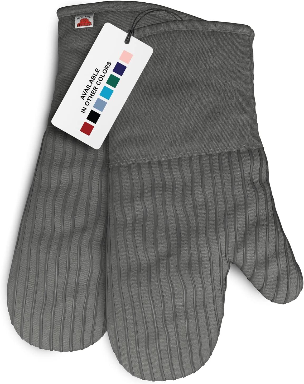 Gray Heat-Resistant Silicone Cotton Oven Mitts Set