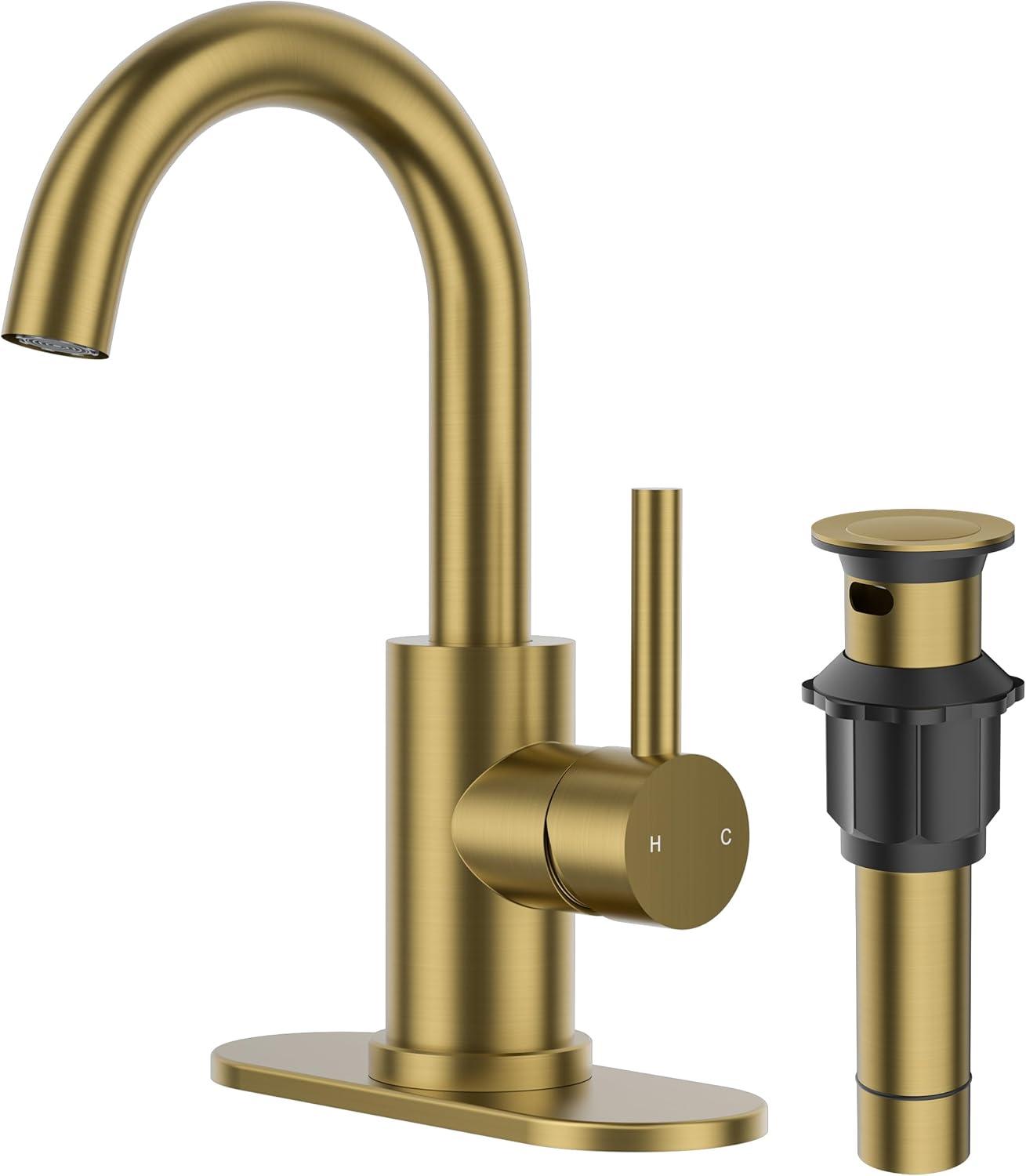 Single Handle Stainless Steel Bar Faucet With Supply Lines And Deckplate