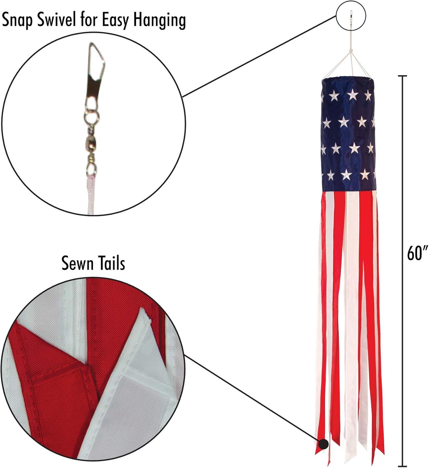 Patriotic Stars and Stripes Embroidered 60" Polyester Windsock