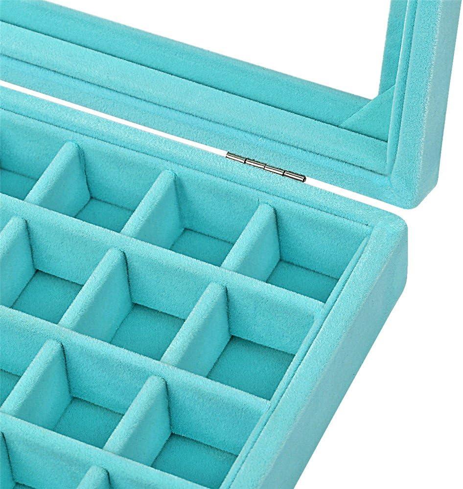 24 Grids Velvet Glass Ring Earrings Jewelry Box Earrings Organiser Storage Holder Display Case