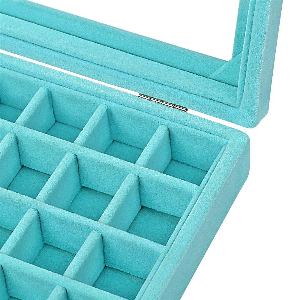 24 Grids Velvet Glass Ring Earrings Jewelry Box Earrings Organiser Storage Holder Display Case