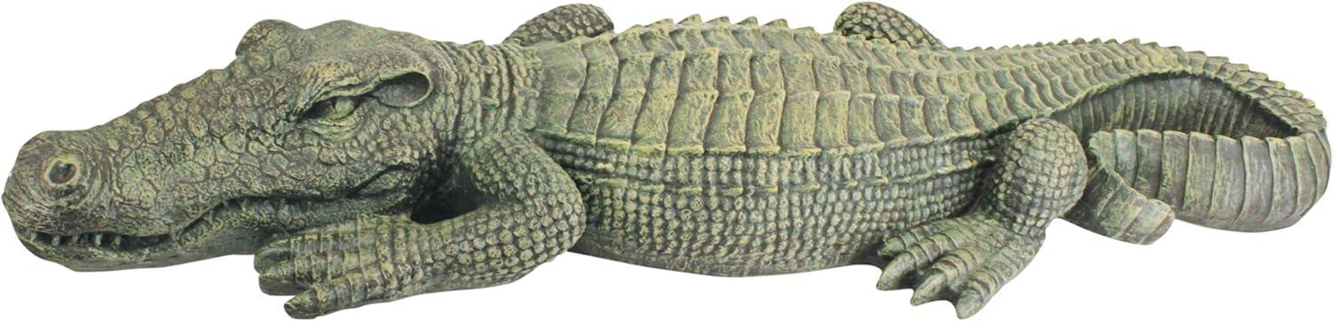 Large Hand-Painted Green Resin Alligator Garden Statue