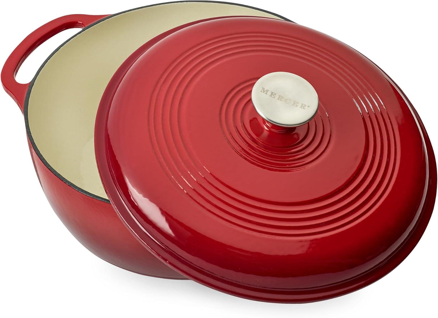 Red Enameled Cast Iron 6-Quart Round Dutch Oven with Lid