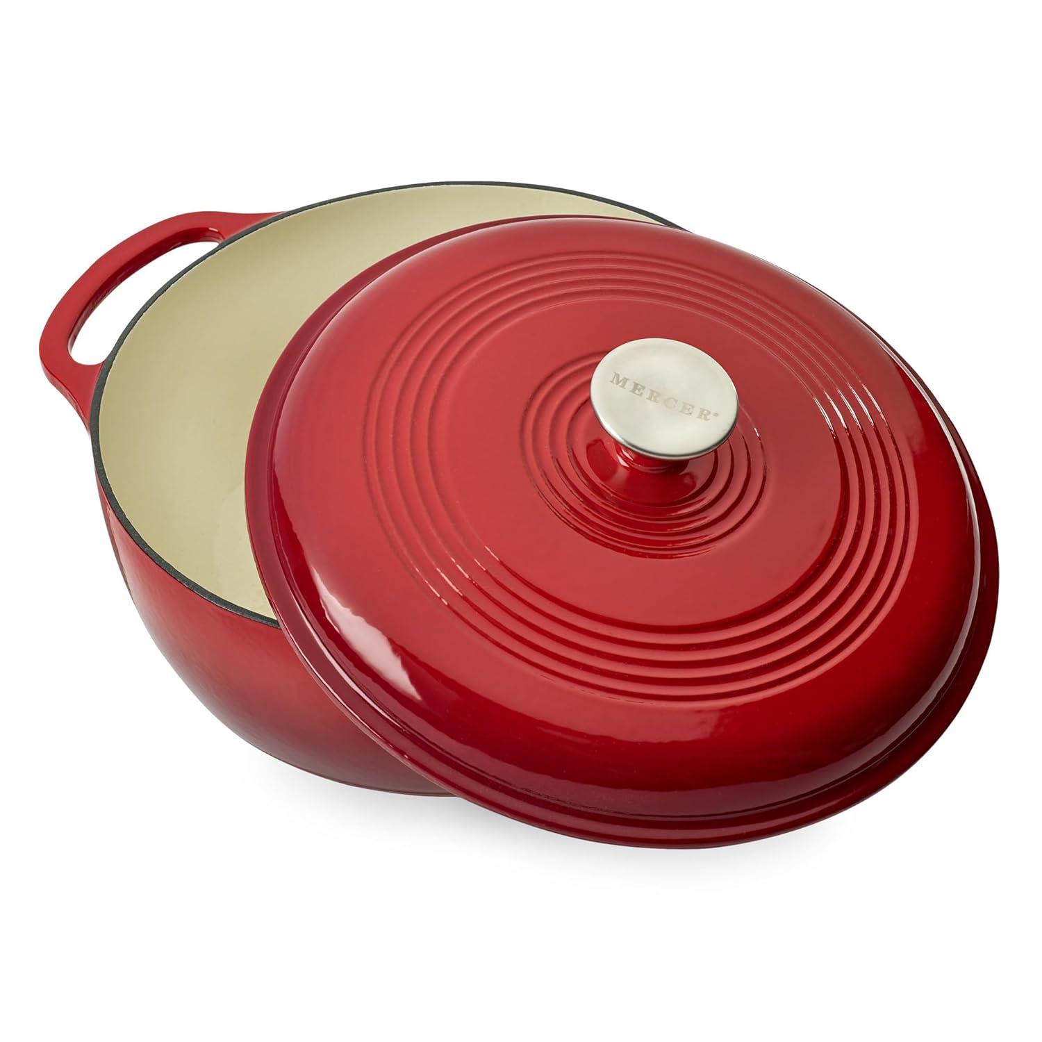 Red Enameled Cast Iron 6-Quart Round Dutch Oven with Lid