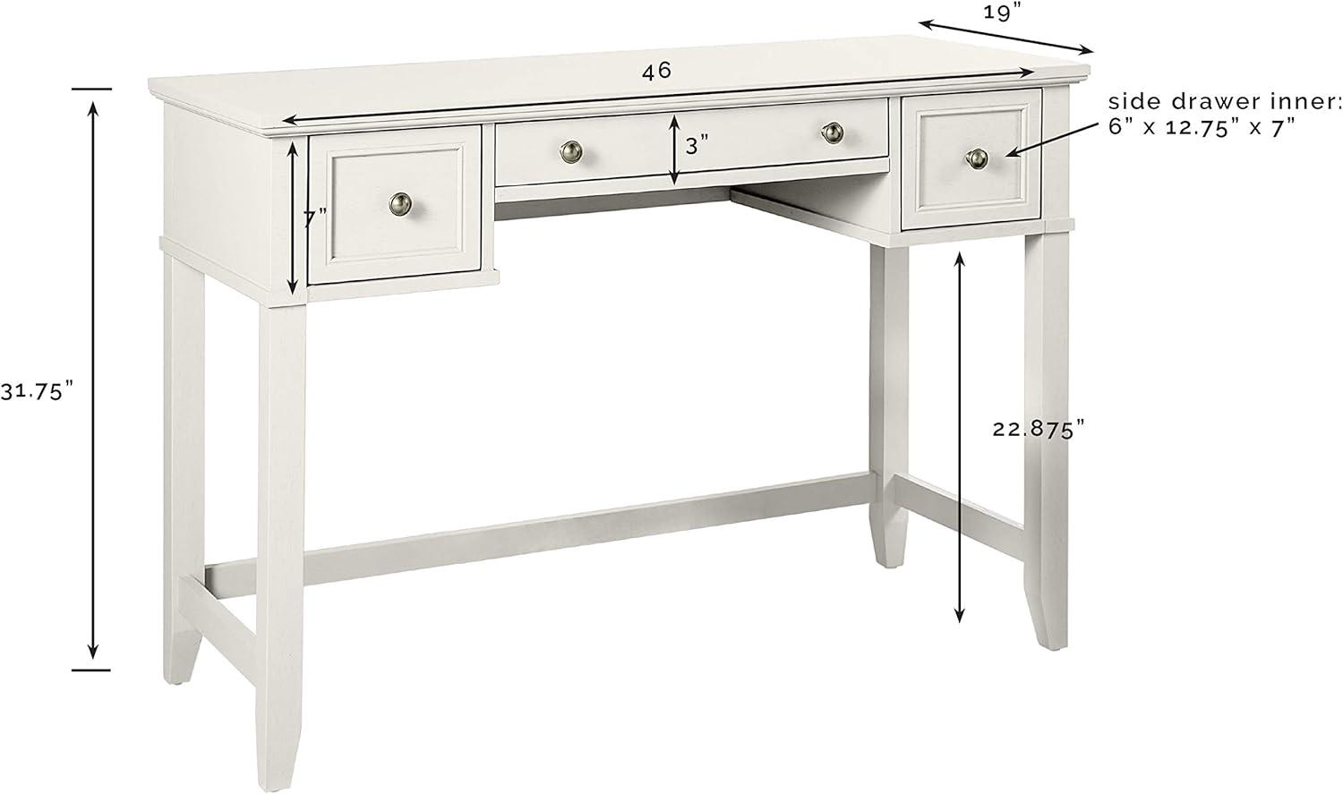 Vista Desk White - Crosley: Solid Hardwood, Traditional Design, 3 Storage Drawers, Brushed Nickel Hardware