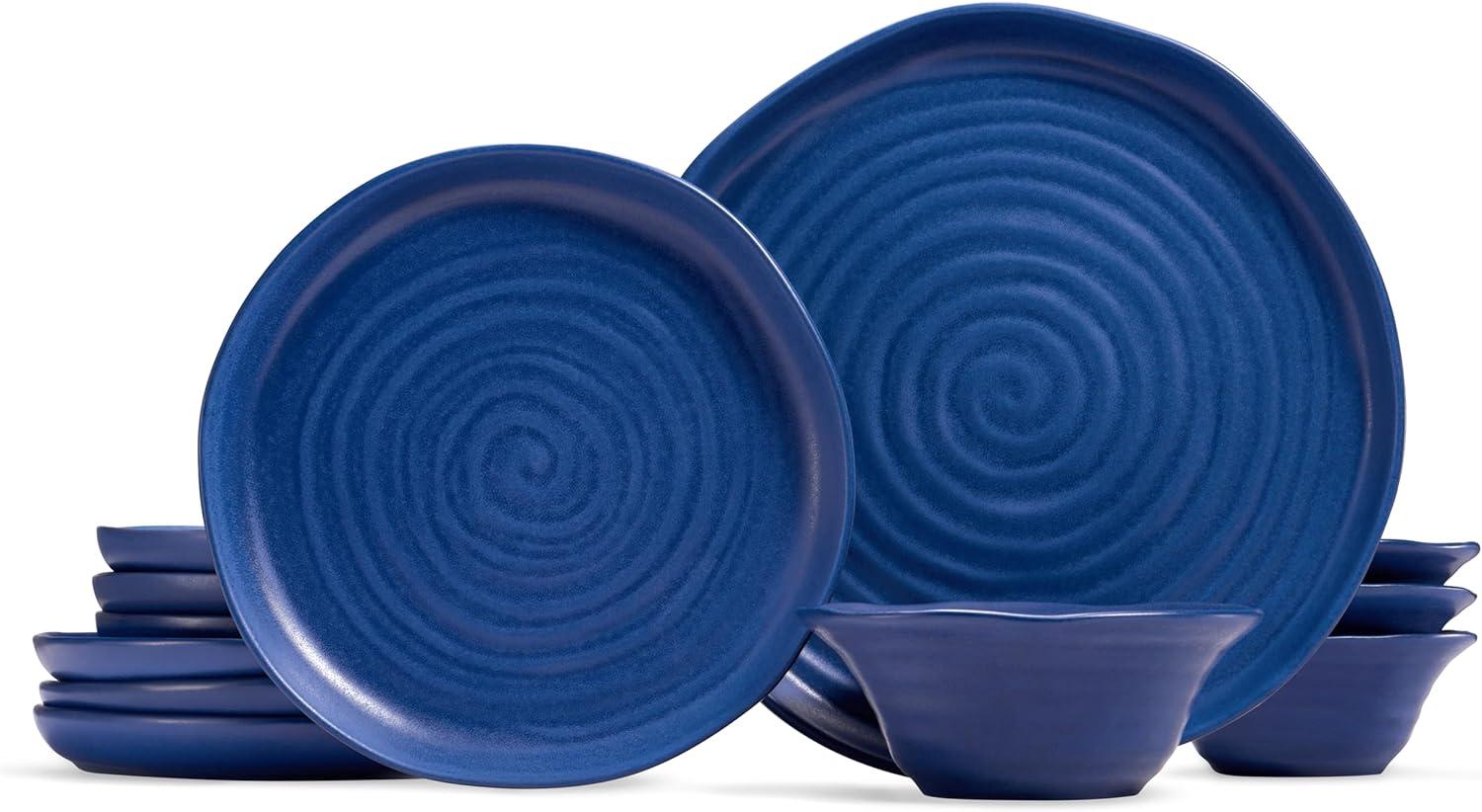 Navy Blue Ceramic Dinnerware Set, 12 Piece, Service for 4