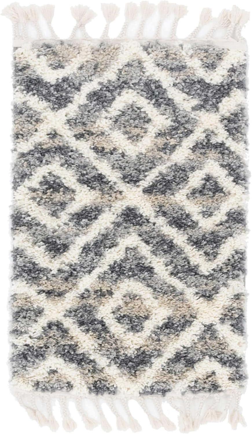Unique Loom Hygge Shag Collection Area Rug - Diamond (2' 2" x 3' 1" Rectangle Gray/Beige)