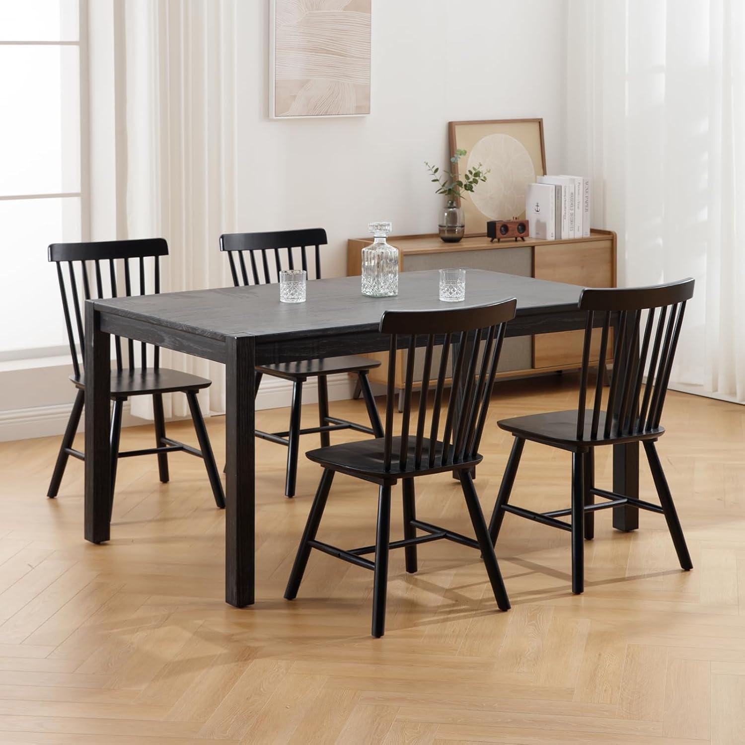 Farmhouse Style Windsor Chairs Set of 2, Vintage Kitchen & Dining Room Chairs with Spindle Back, Comfy Armless Solid Wood Side Chair for Home/Living Room/Restaurant, Black