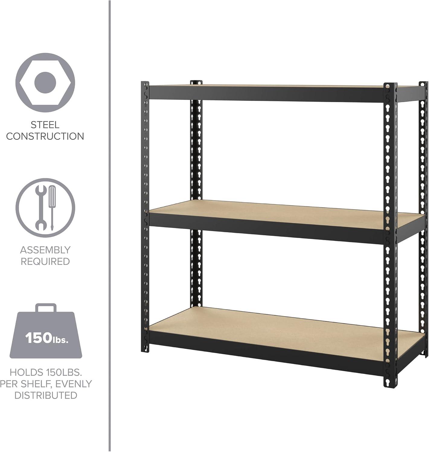 Space Solutions 1000 Riveted Metal Shelving 3-Shelf Unit 12D x 30W x 30H Black