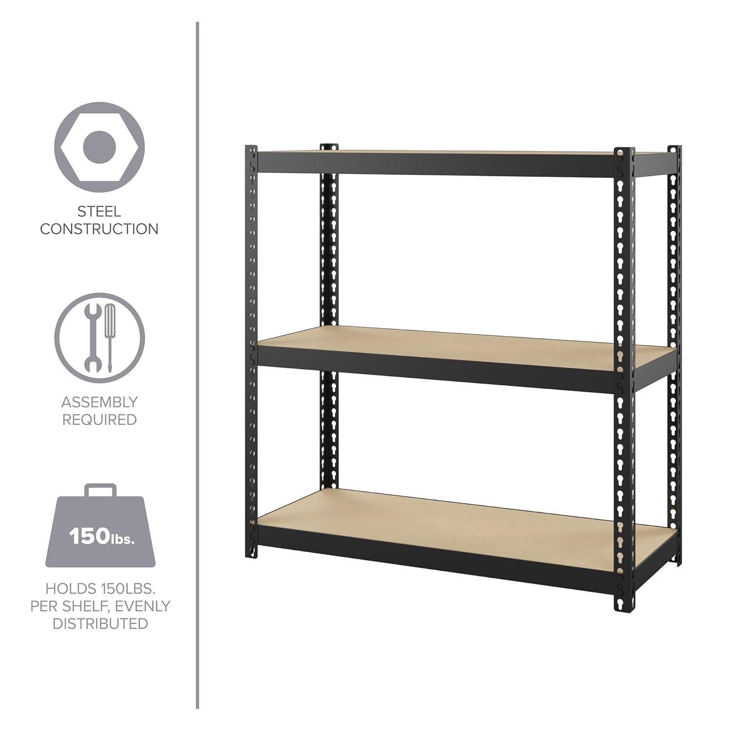 Black Riveted Steel 3-Shelf Garage Storage Unit