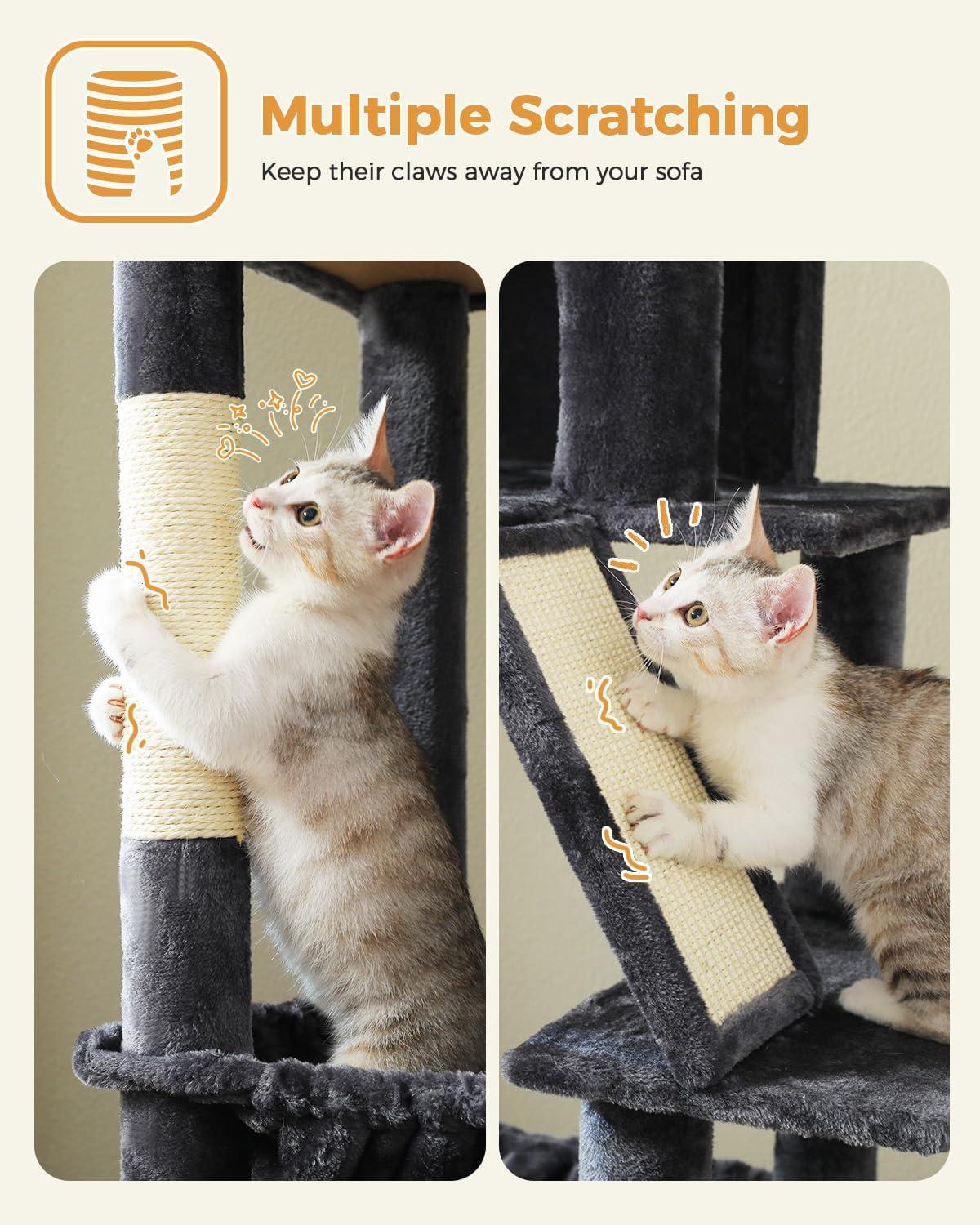Cat Tree For Large Cats, 71" Tall Cat Tower, Large Cat Tree For Indoor Cats, Multi-Level Cat House Furniture With 2 Big Condo Pad Bed, Cozy Hammock And Sisal Scratching Posts
