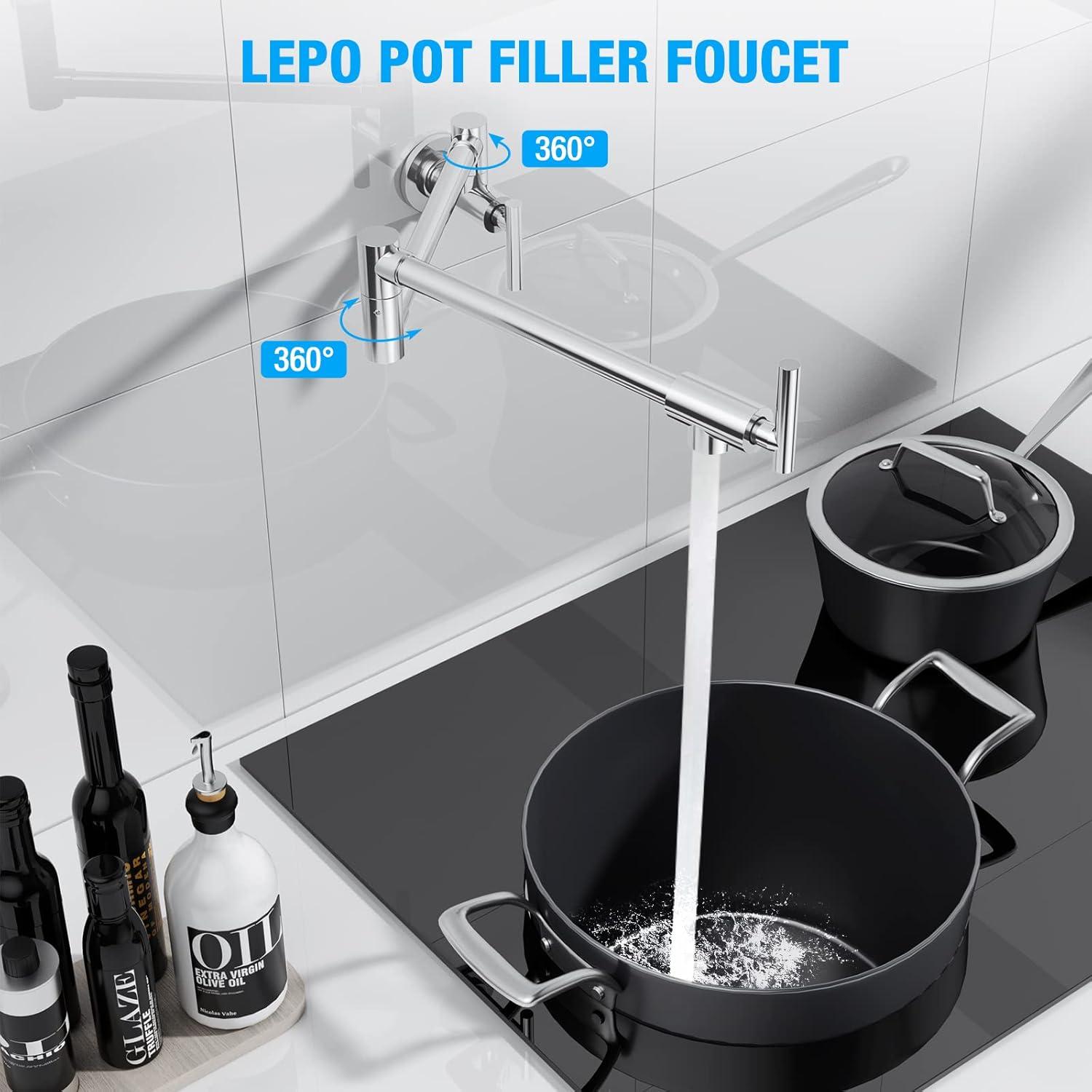 Brushed Nickel Double Handle Wall Mount Pot Filler Faucet