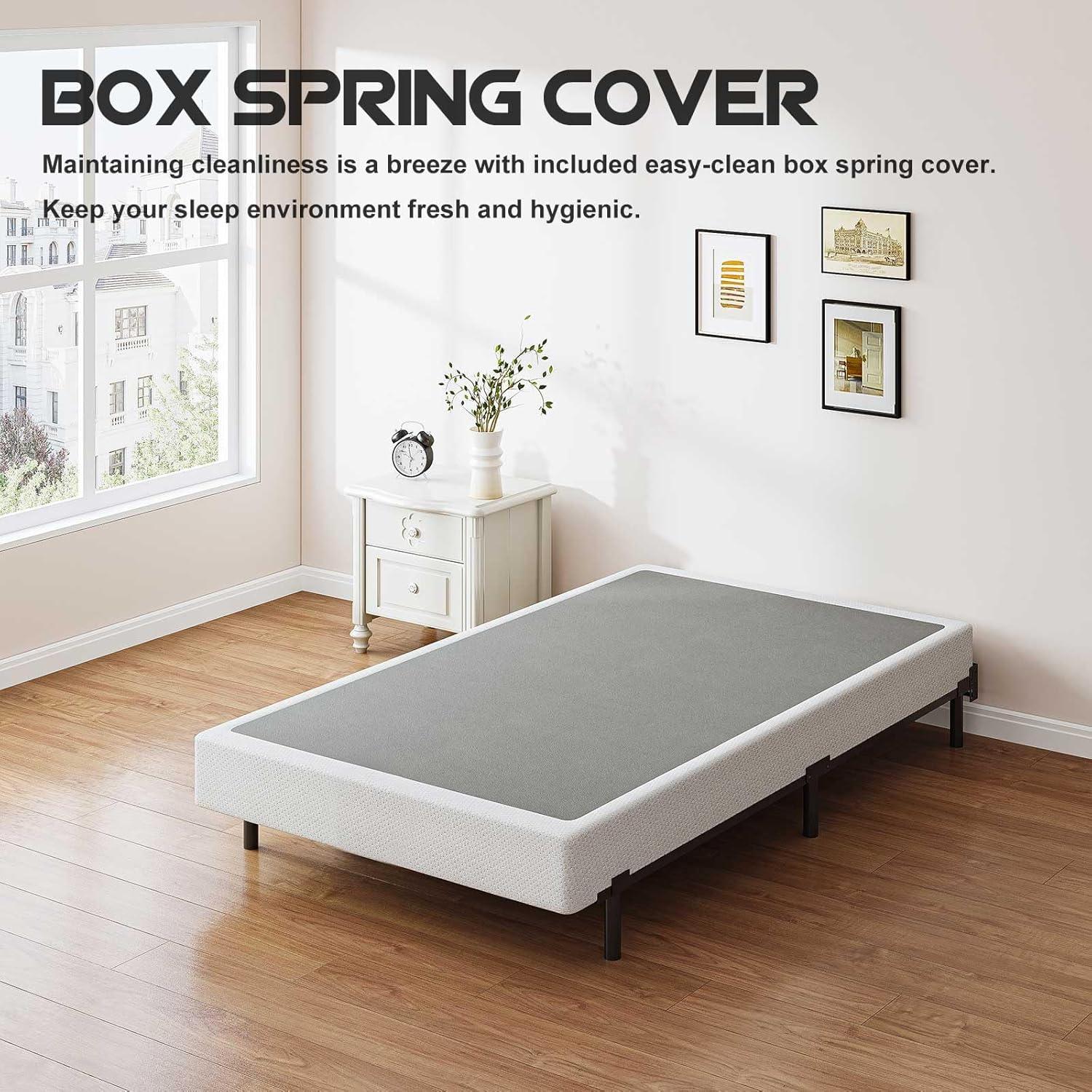 7 in. H Twin Box Spring, Heavy-Duty Metal Structure with Fabric Cover, Easy Assembly, Mattress Foundation