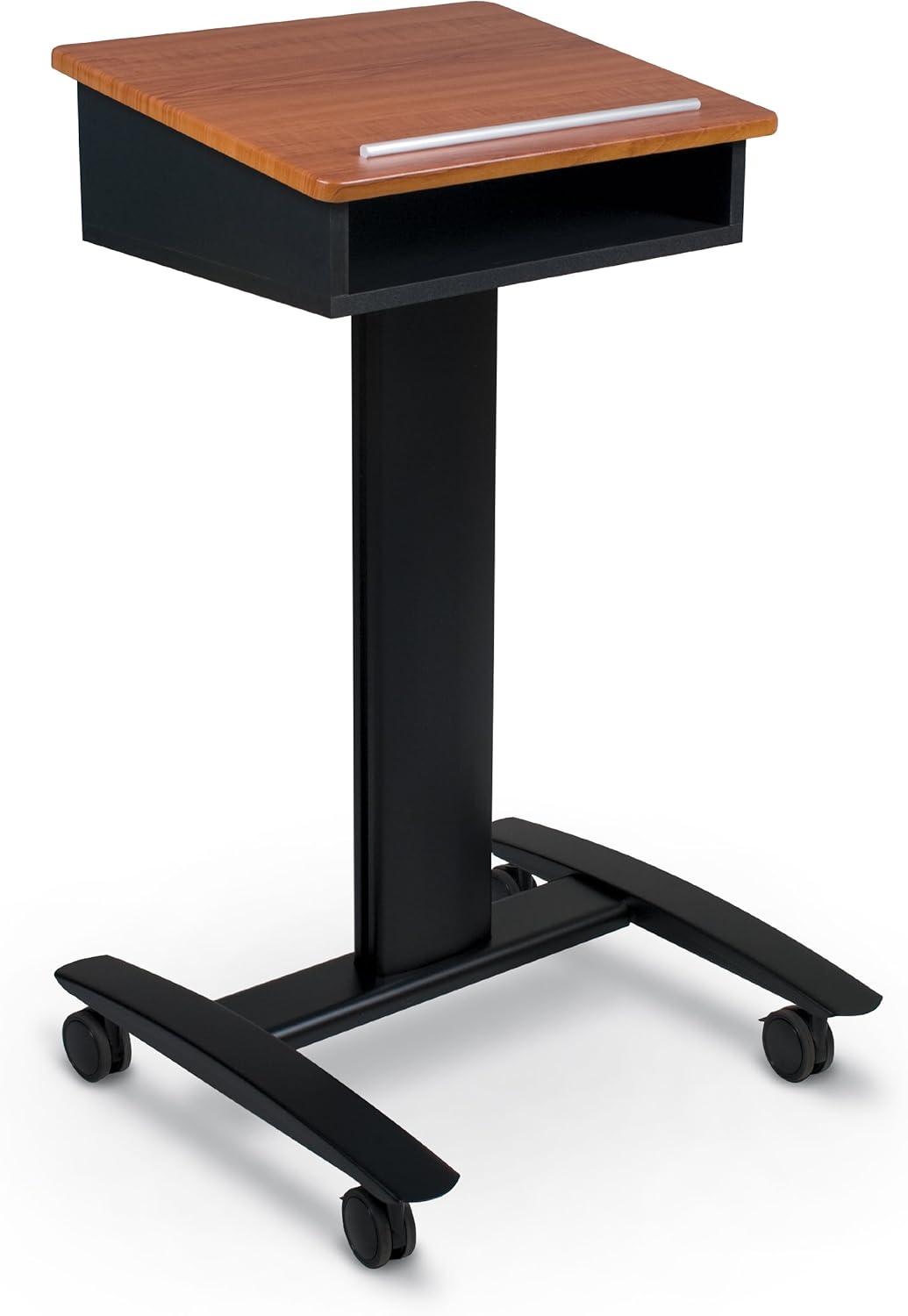 Black and Cherry Powder-Coated Steel Mobile Lectern Cart