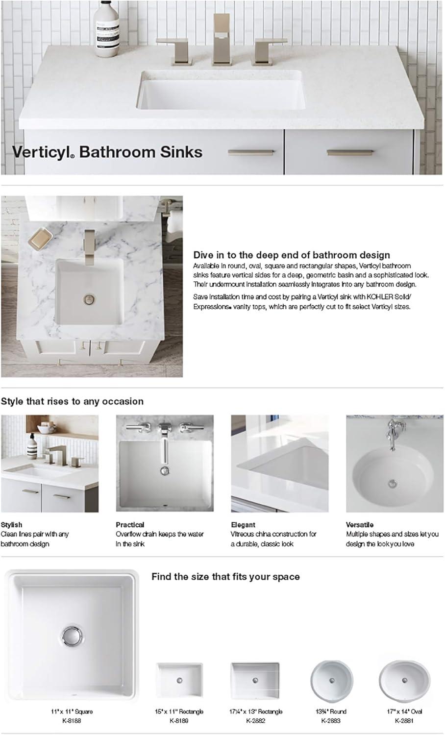 Verticyl 17" Rectangular Under-Mount Bathroom Sink with Overflow Drain