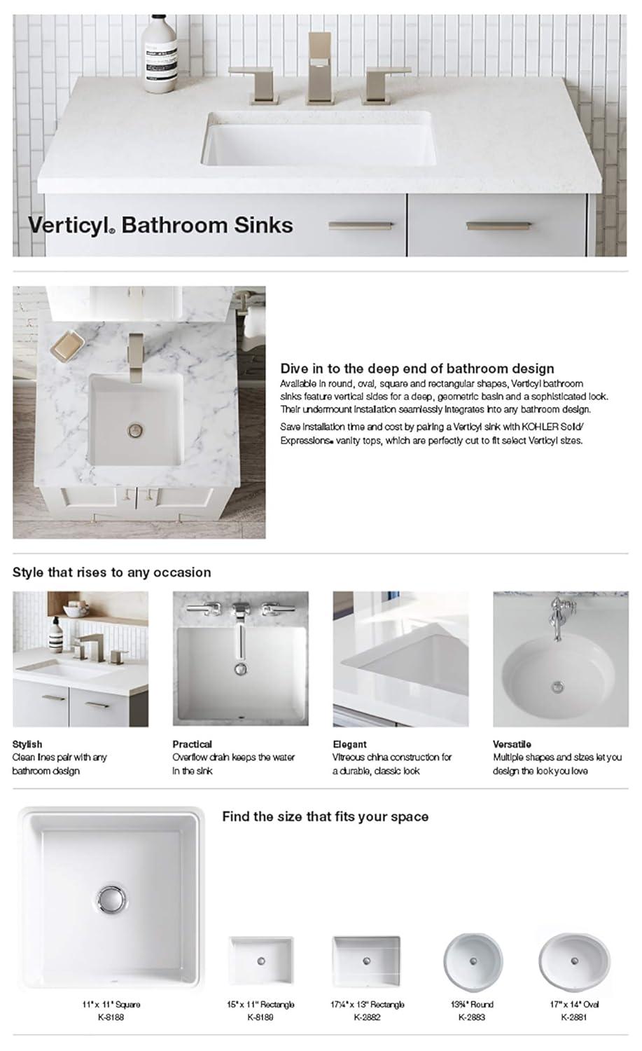 Verticyl 17" Rectangular Under-Mount Bathroom Sink with Overflow Drain