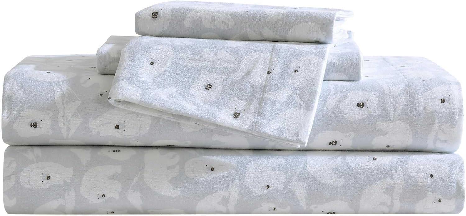 Eddie Bauer Explorer Bears Grey 100% Cotton Flannel Full Sheet Set