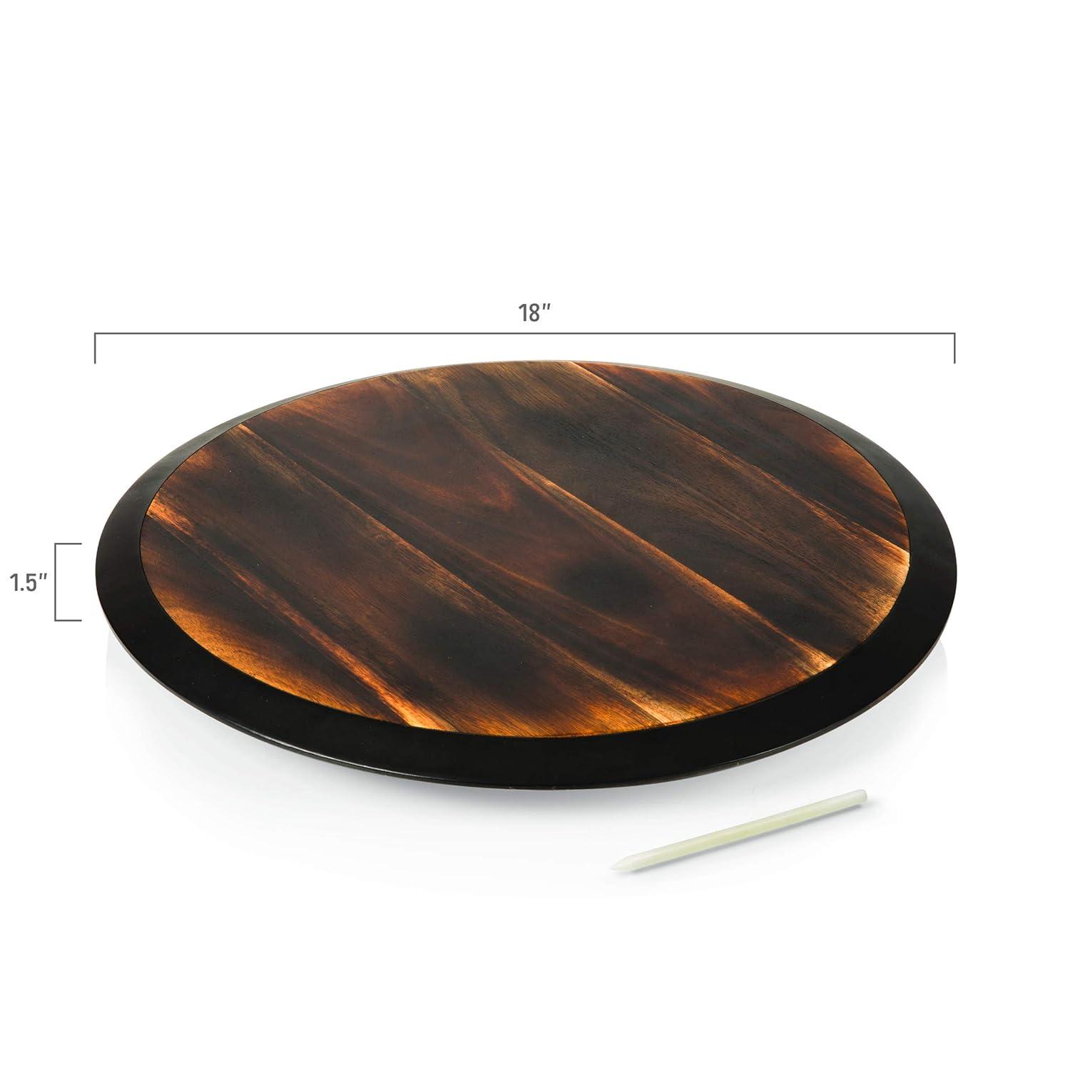Picnic Time Lazy Susan Fire Acacia Wood Serving Tray: Round Brown Easy-To-Spin Design, 18" Diameter