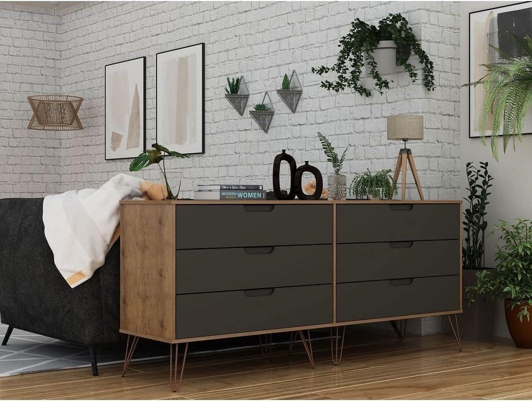 Mid-century Modern White Double Low Dresser with Metal Legs