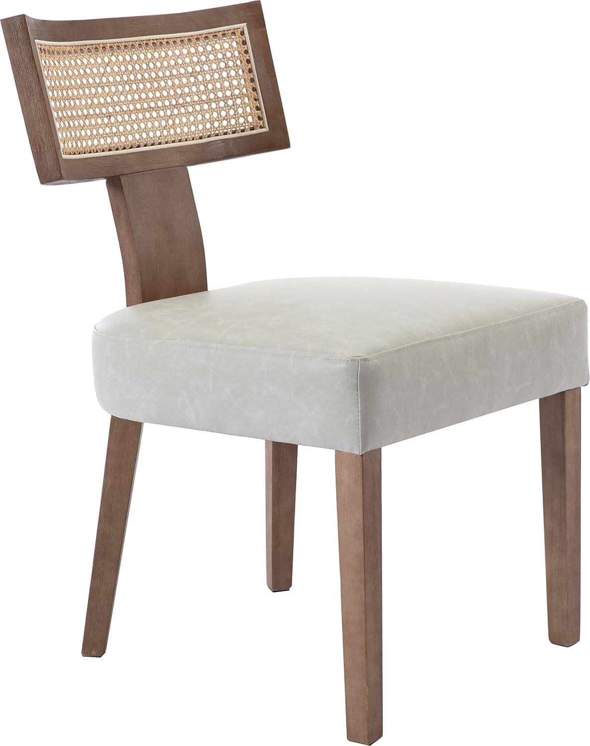 Rattan Dining Chairs Set of 2, Mid-Century Modern Dining Chairs, Kitchen Dining Room Chairs, Curved Cane Back Upholstered PU Leather Dining Chairs with Wood Frame, Grey