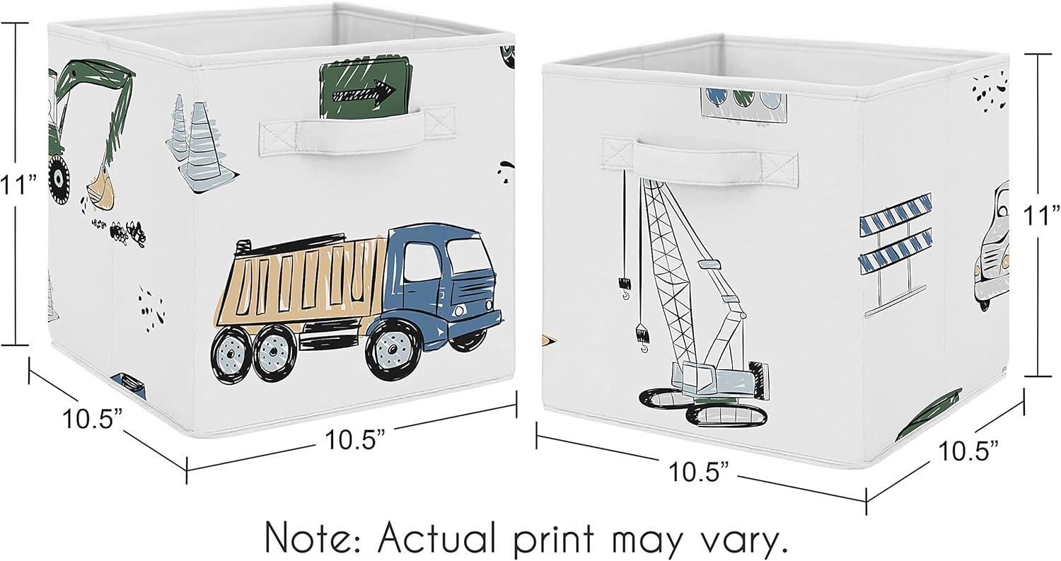 Construction Truck Green And Blue Fabric Storage Bin By Sweet Jojo Designs