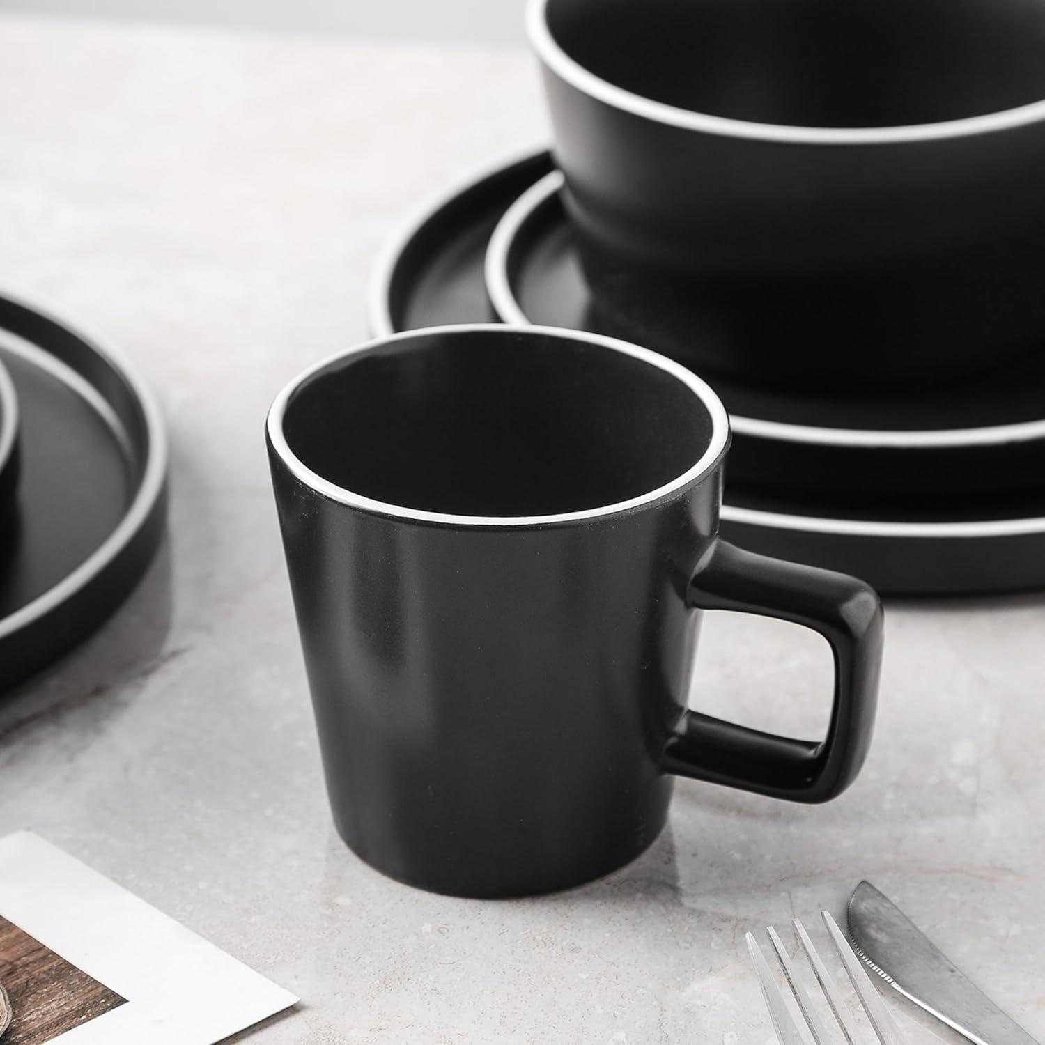 Black and White Ceramic 32-Piece Dinnerware Set