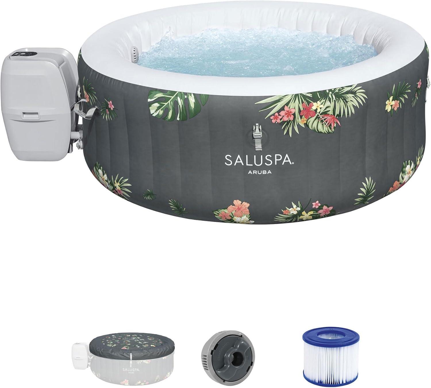 Bestway SaluSpa Aruba Gray Inflatable Round Hot Tub with 110 Jets