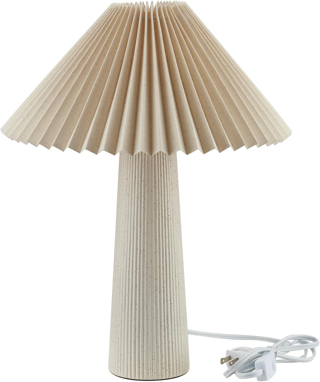 18" Ivory Pleated Shade Ribbed Ceramic Table Lamp