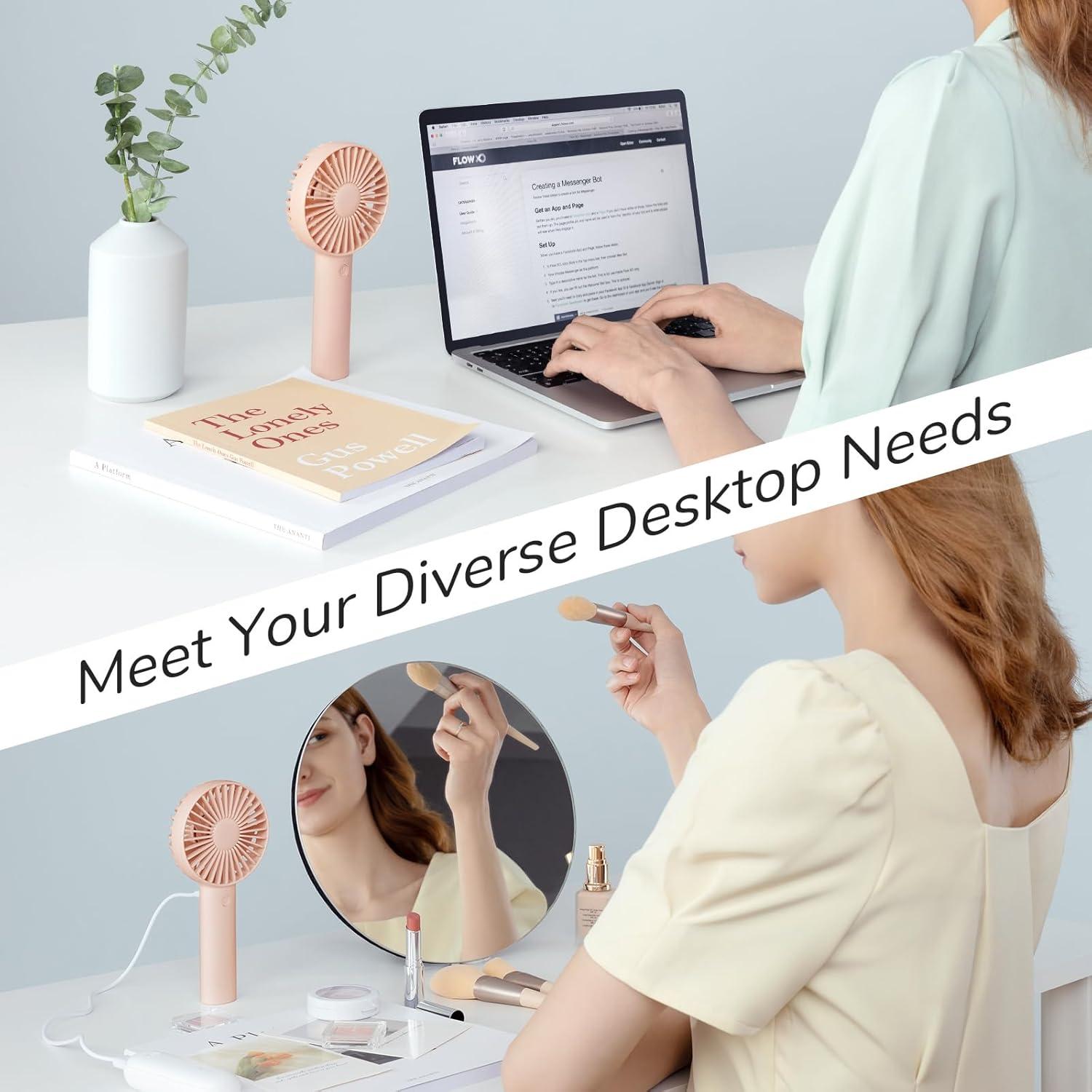 JISULIFE Handheld Fan, Portrable Mini Fan with 3 Speed, USB Rechargeable Personal Fan Battery Operated for Outdoor, Office, Travel -Pink