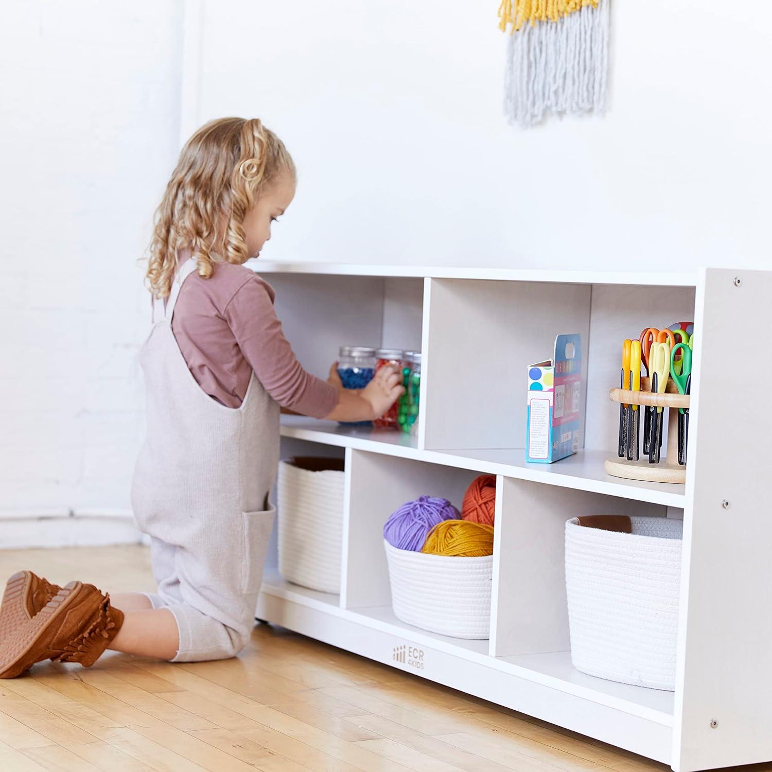 ECR4Kids Birch 5-Section Classroom Storage Cabinet with Casters, Organizer Shelf, Natural