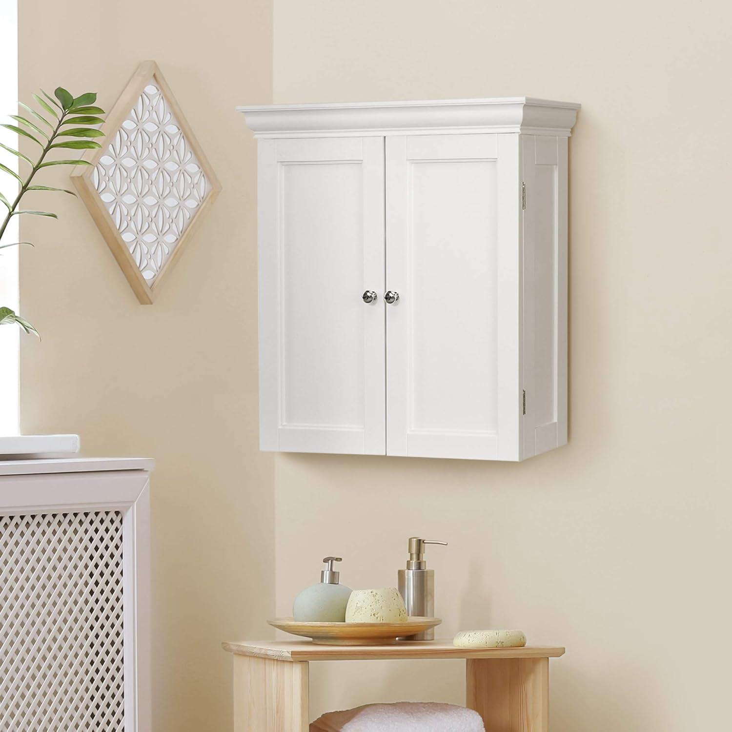 White Engineered Wood Bathroom Wall Cabinet with Adjustable Shelves