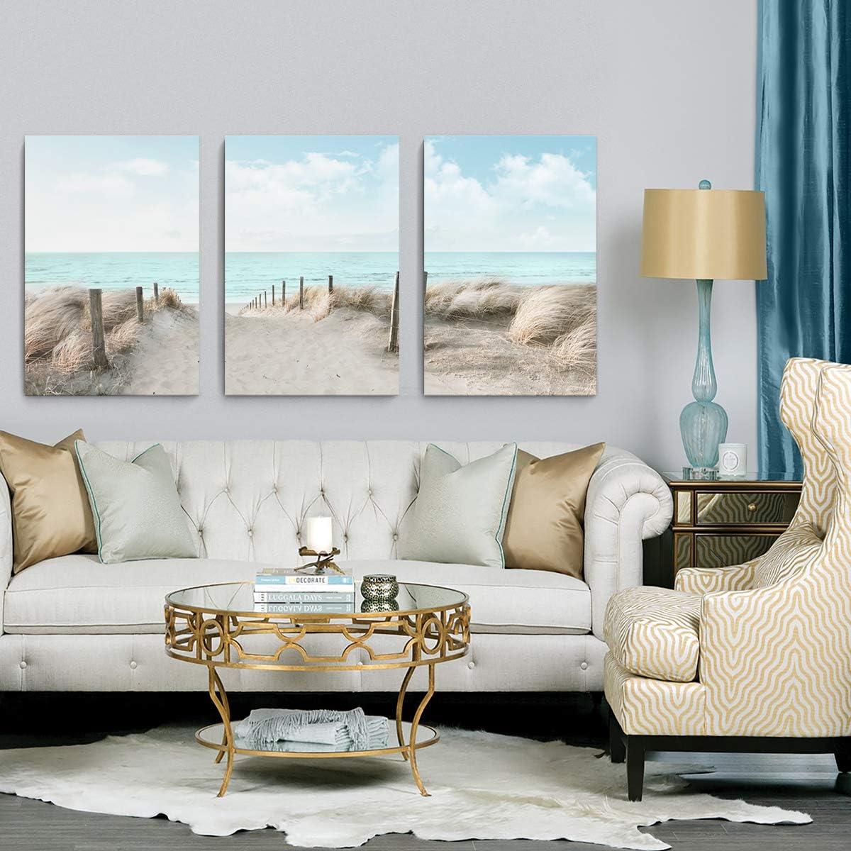 Three-Piece Coastal Beach Canvas Print Set with Frame