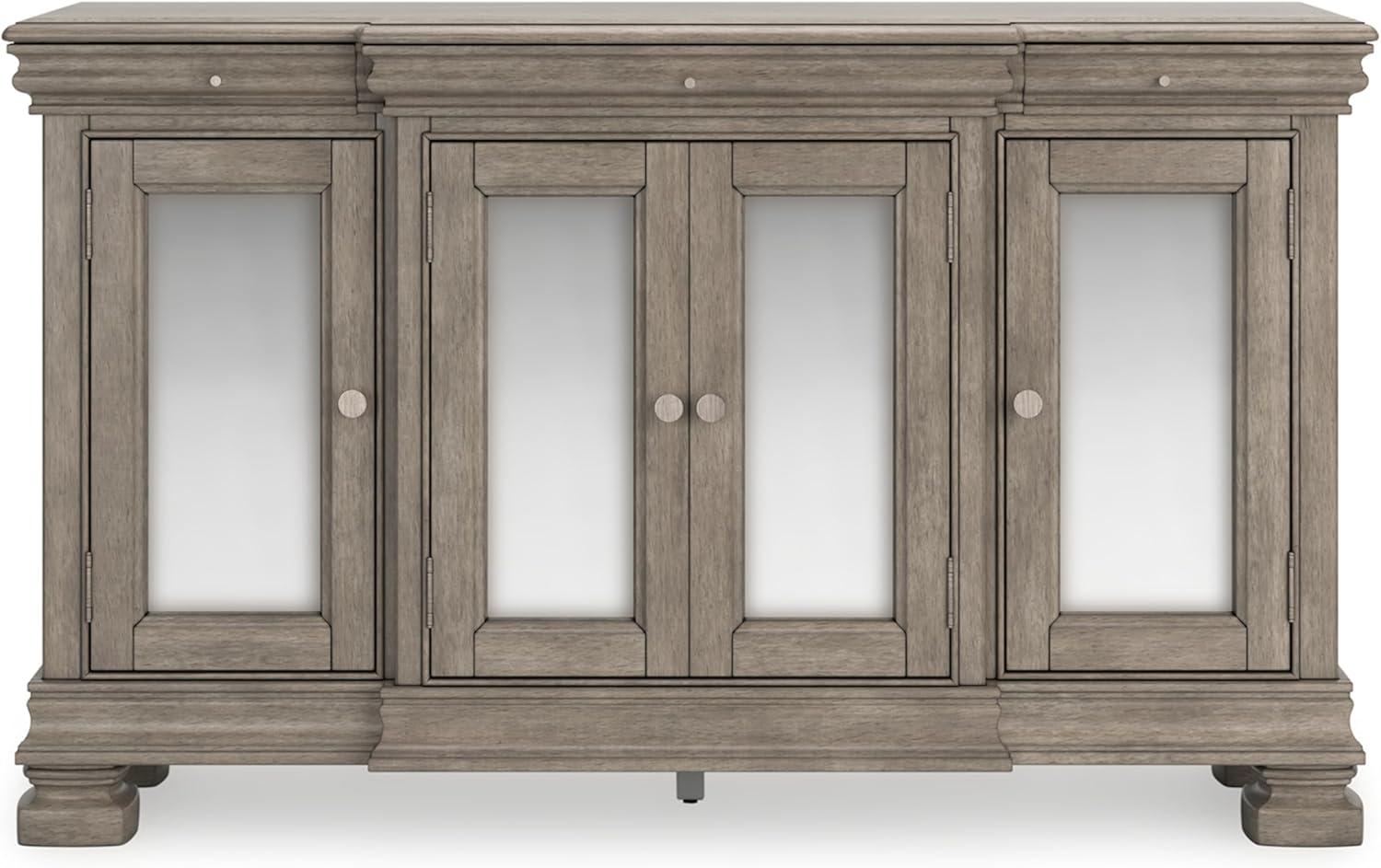 Lexorne 60" Gray Hardwood Dining Server with Mirror Doors