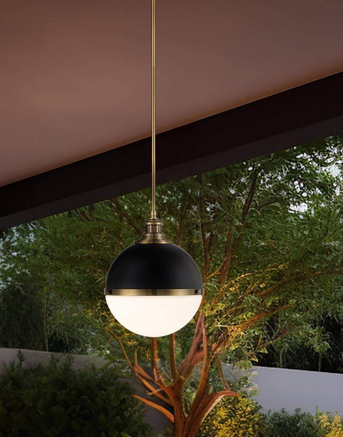 Coal and Oxidized Aged Brass Glass Orb Pendant Light