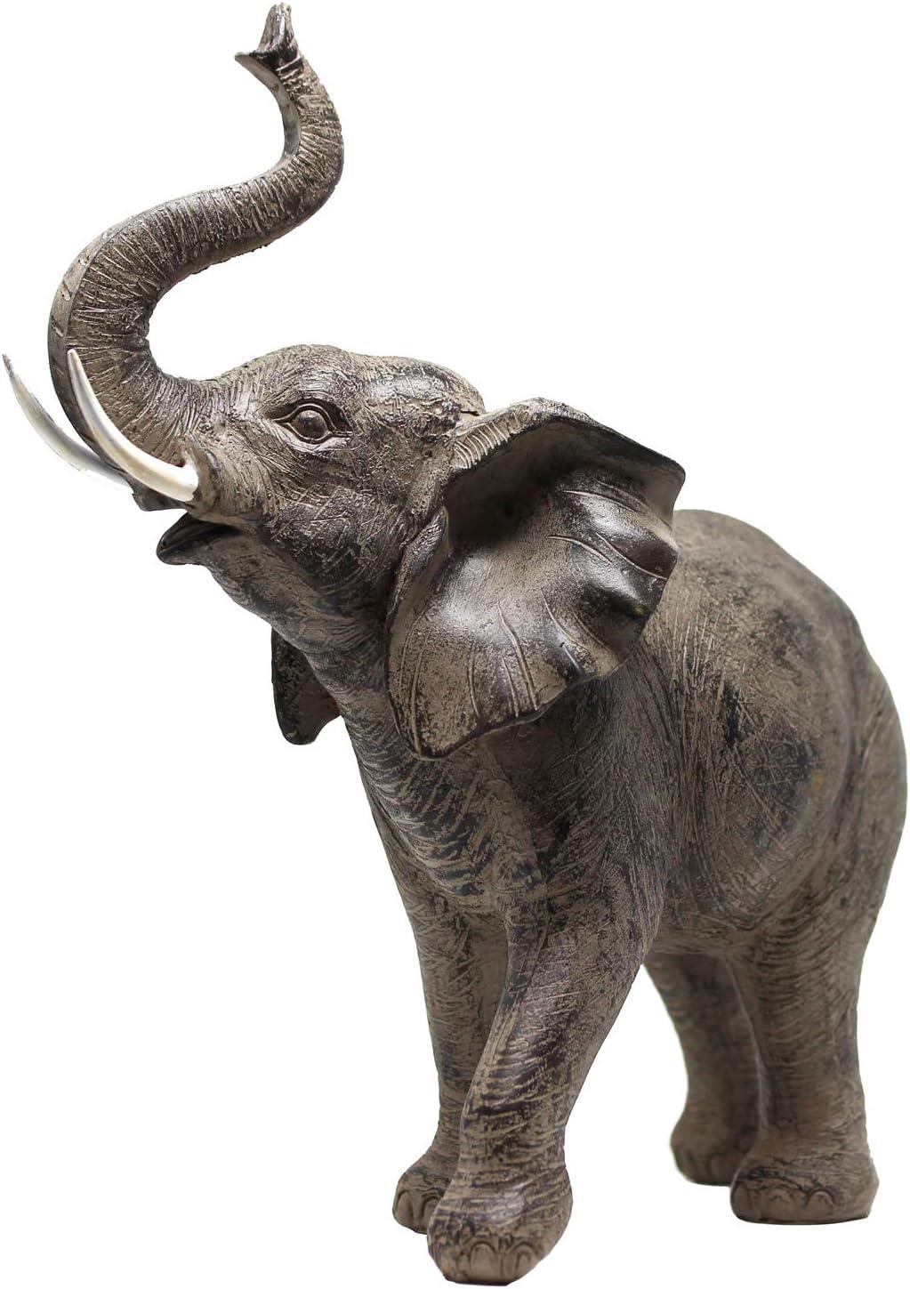 Seraphic Large 13" African Elephant Statue Gifts for Women, Big Elephant Decor Scuplture with Trunk Up for Home DEcor