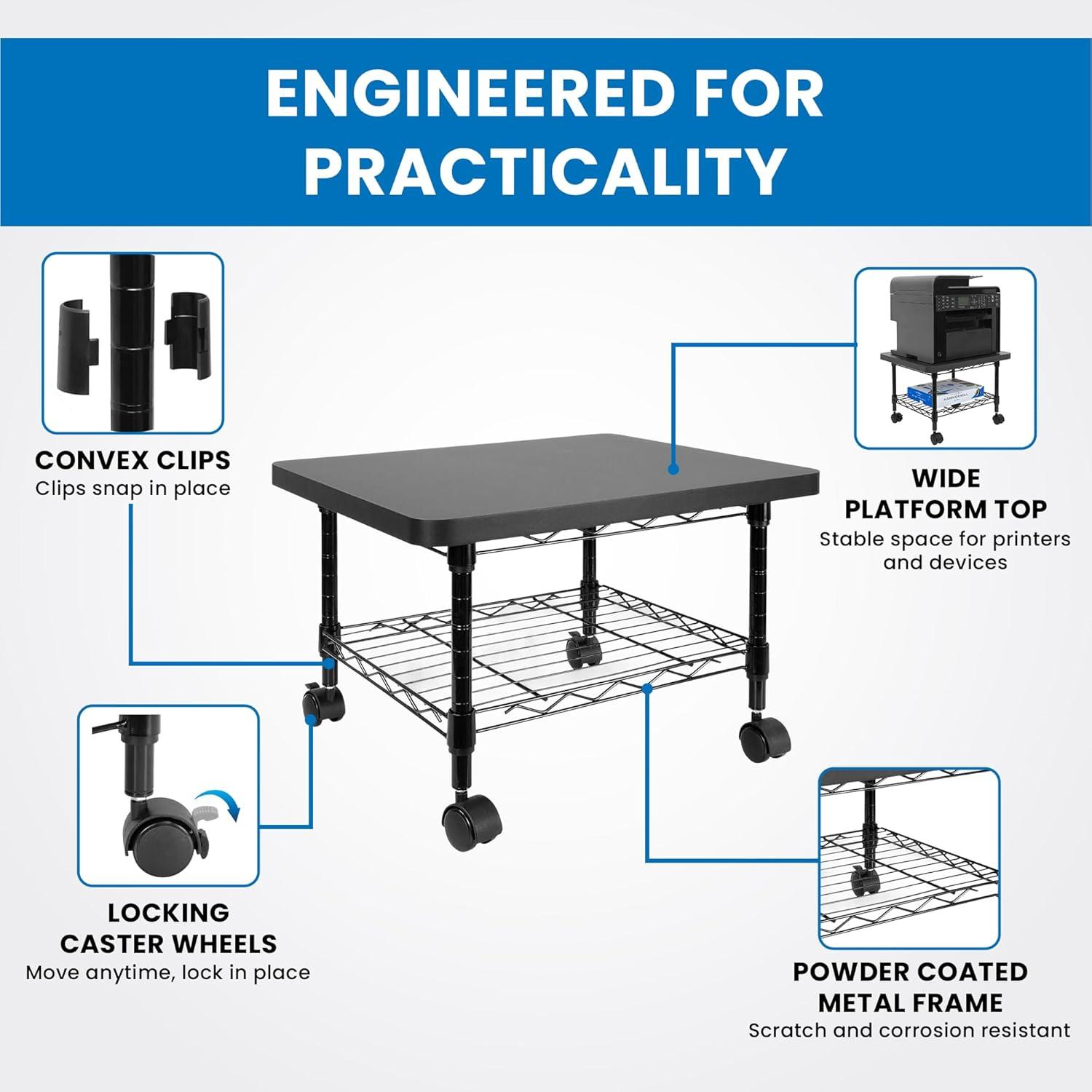 Mount-It! Under Desk Printer Stand with Wheels & Storage Shelf for Office and Home Use, 2 Tiers