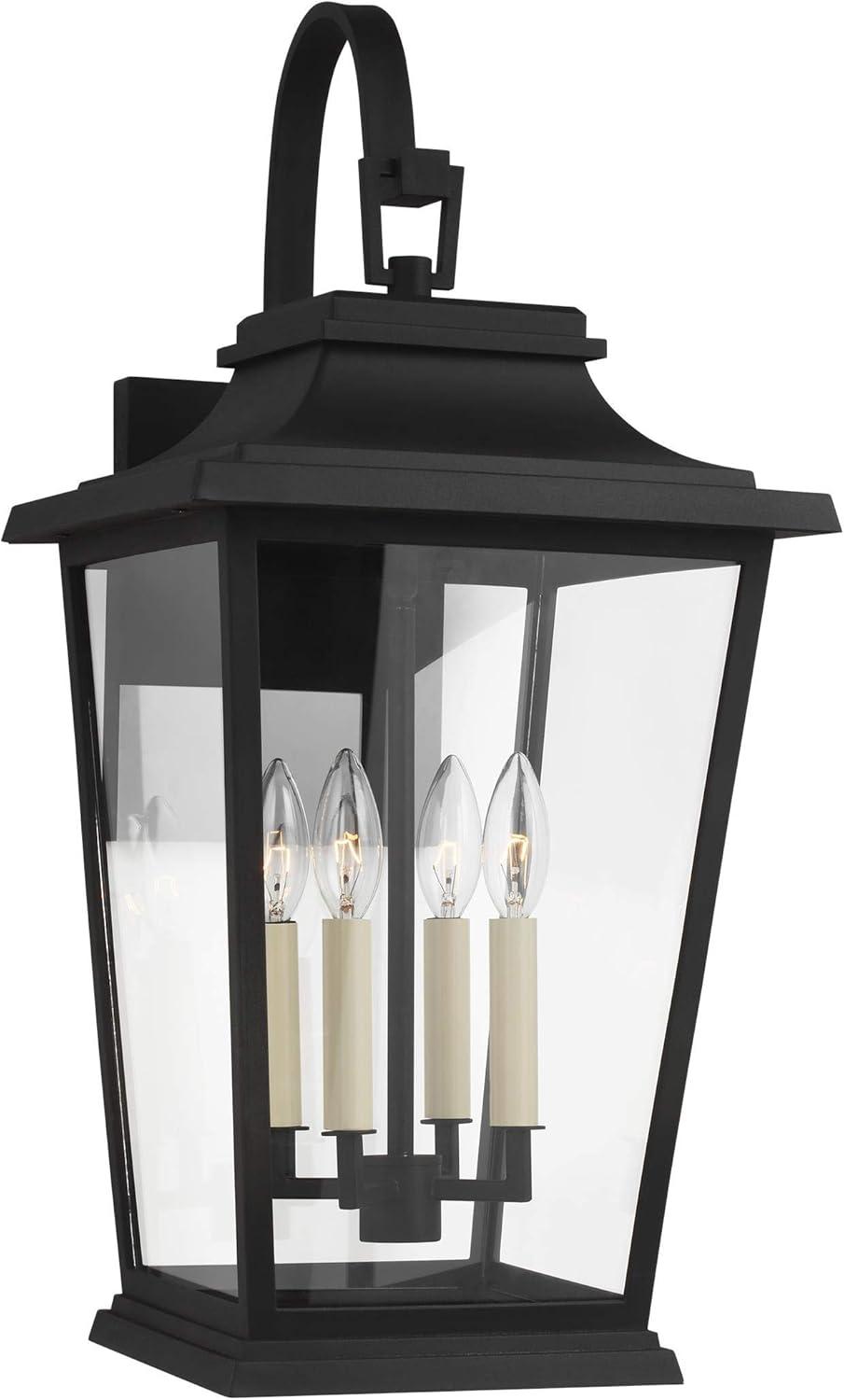 Textured Black 4-Light Lantern Sconce with Clear Panels