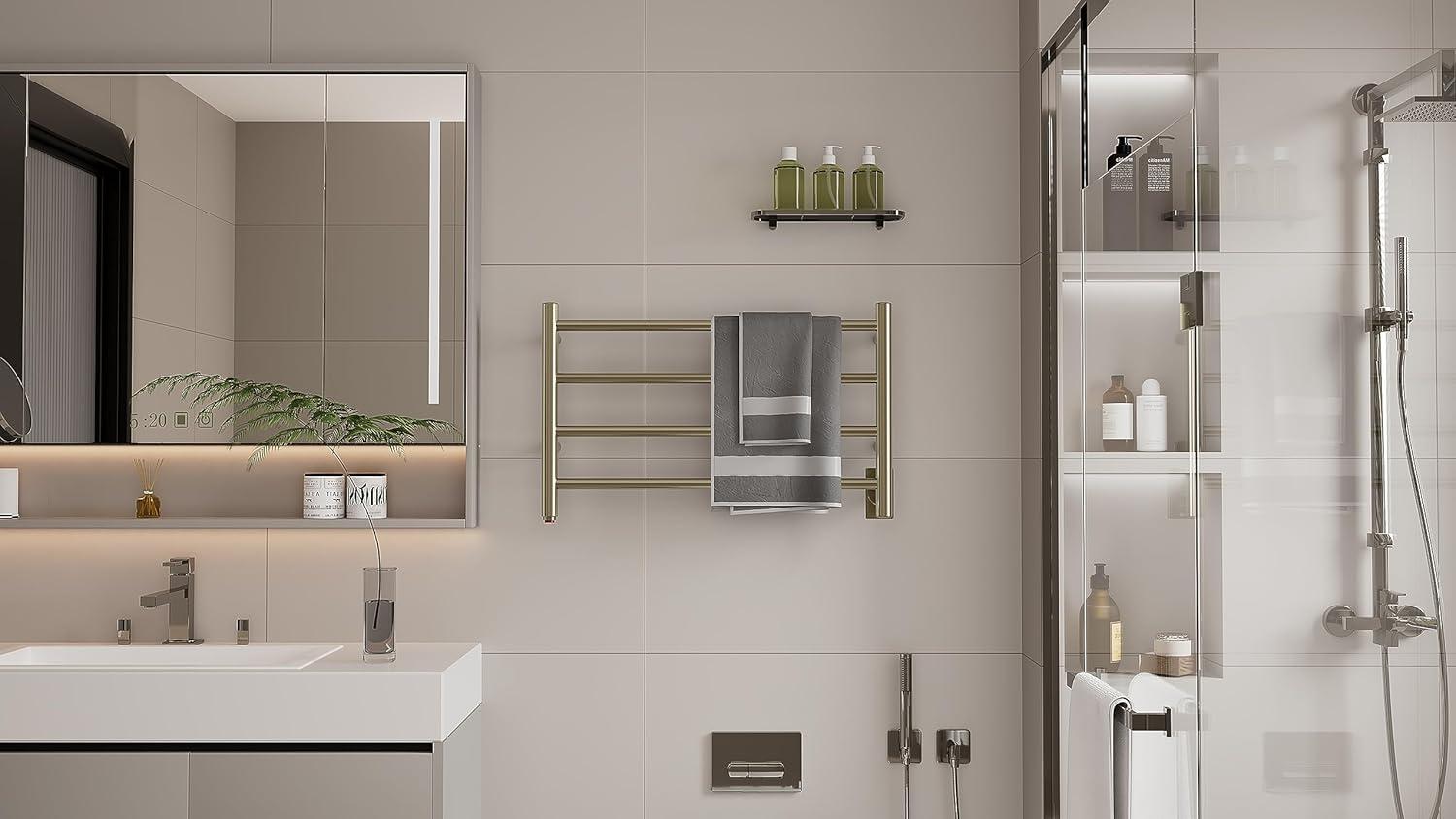 Brushed Brass 4-Bar Wall-Mounted Towel Warmer