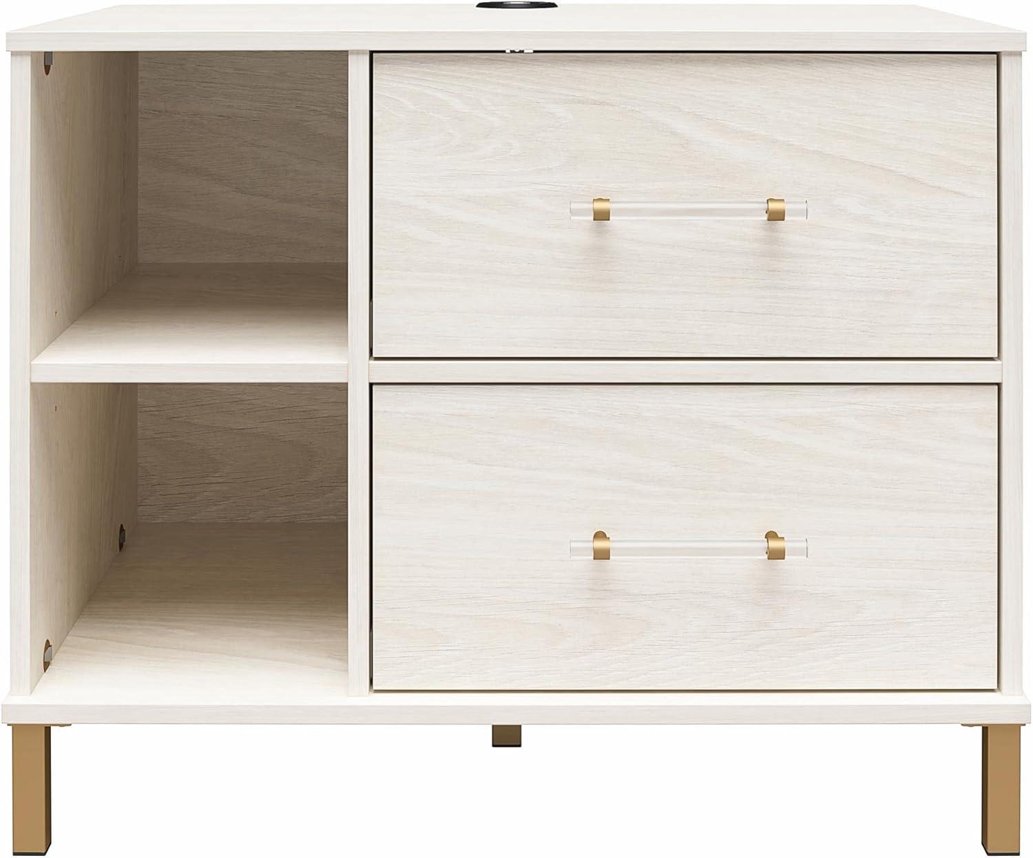 Kalissa White Oak and Gold 2-Drawer Nightstand with Wireless Charger