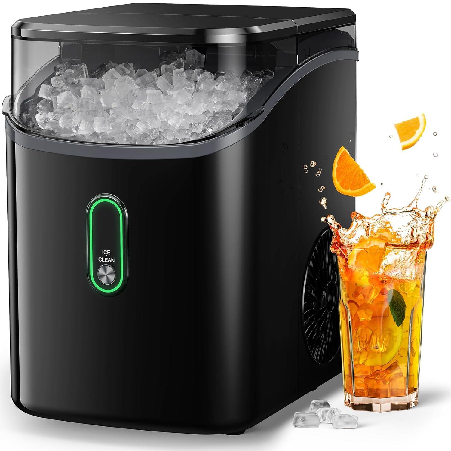 Black Countertop Nugget Ice Maker with Self-Cleaning Function